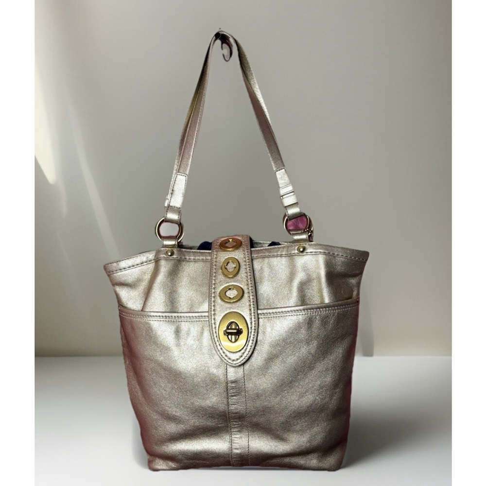 Coach Lily Legacy Metallic Gold Leather Ltd Ed TurnLock Tote Shoulder Bag - EUC